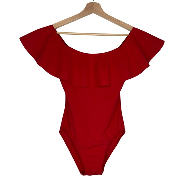 Karla Colletto Red Off Shoulder One Piece Swimsuit – Size 6 | Designer Swimwear - Picture 8 of 15